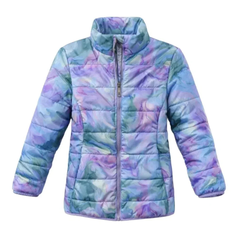 Gerry Purple Blue Green Watercolor Puffer Jacket Coat Winter Kids Girl Small 7 8